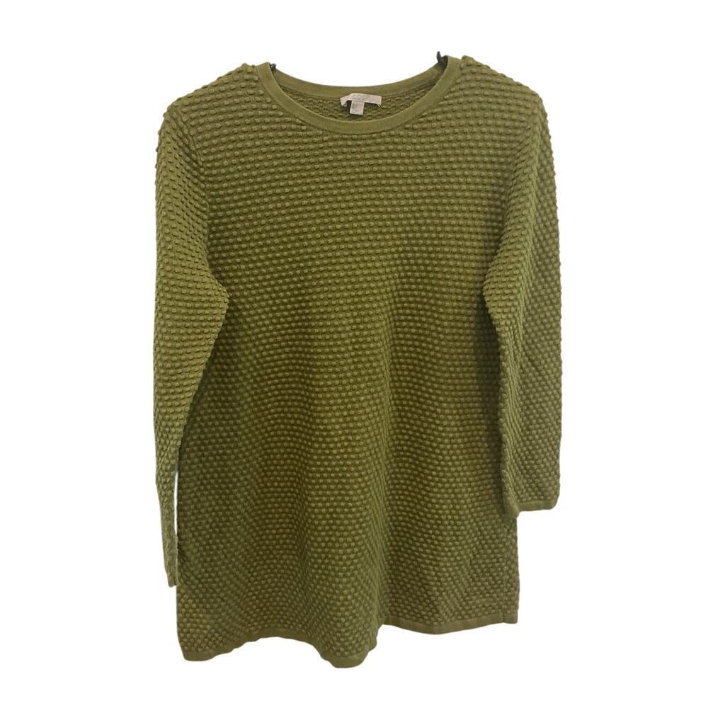 COS Women Waffle Knit Top Size Small Forest Green Textured Fall BOHO Cotton READ